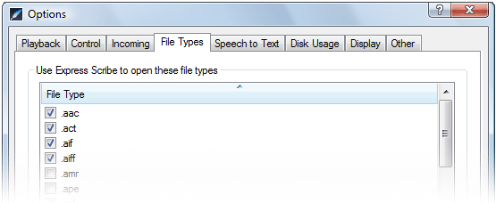 File types list option
