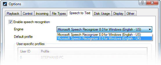 Enable speech recognition option
